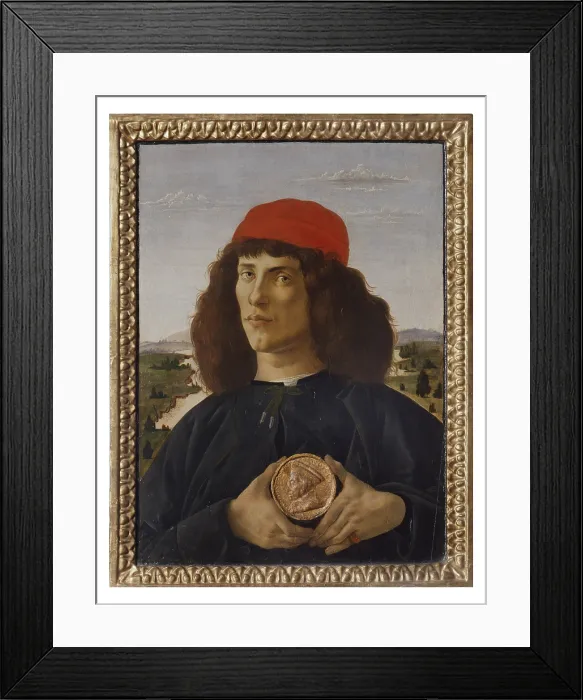 Framed Print : Portrait of a Man with a Medal of Cosimo the Elder, by Filipepi Sandro Known as Botticelli, 15th Century, 1474 -1475 about, tempera on panel, cm 57, 5 x 44 - Italy, Tuscany