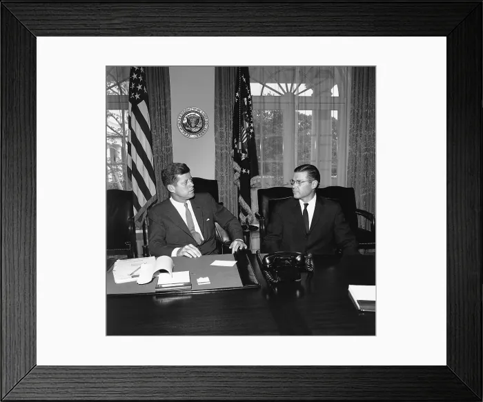 Framed Print : President Kennedy with Secretary of Defense, Robert McNamara. June 1962 Framed Print : President Kennedy with Secretary of Defense, Robert McNamara. June 1962