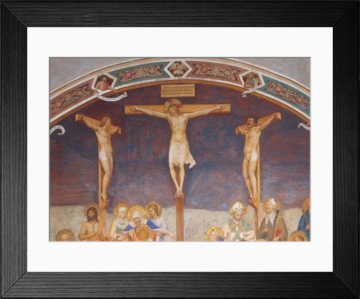 Framed Print : The Crucifixion and Saints, by Guido di Pietro (Piero) known as Beato Angelico, 1438 - 1446 about, 15th Century, fresco, cm 550 x 950 - Italy, Tuscany, Florence