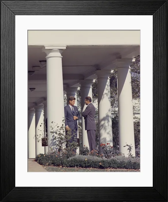 Framed Print : Cuban Missile Crisis. President John Kennedy and Robert McNamara in discussion outside the West Wing. Oct. 29. 1962 Framed Print : Cuban Missile Crisis. President John Kennedy and Robert McNamara in discussion outside the West Wing. Oct. 29. 1962