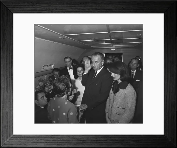 Framed Print : Lyndon Johnson takes the Oath of Office after Kennedy's assassination. This full frame high resolution digital image reveals detail of the iconic photograph