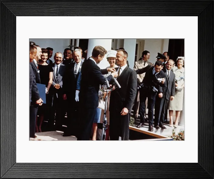 Framed Print : President Kennedy pins NASA's Distinguished Service Medal on the jacket of astronaut Alan Shepard in a Rose Garden ceremony. First Lady Jacqueline Kennedy and Mrs Framed Print : President Kennedy pins NASA's Distinguished Service Medal on the jacket of astronaut Alan Shepard in a Rose Garden ceremony. First Lady Jacqueline Kennedy and Mrs
