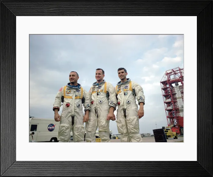 Framed Print : Astronaut crew training for the first Apollo mission. On Jan. 27, 1967 they were killed when a fire erupted in their capsule during testing
