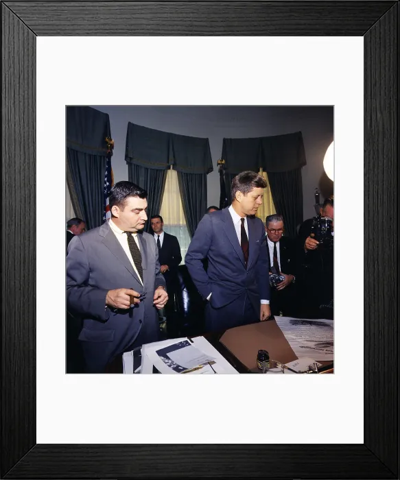 Framed Print : Signing General Eisenhower's commission. President Kennedy with Press Secretary Pierre Salinger, after signing a Commission for General Eisenhower Framed Print : Signing General Eisenhower's commission. President Kennedy with Press Secretary Pierre Salinger, after signing a Commission for General Eisenhower