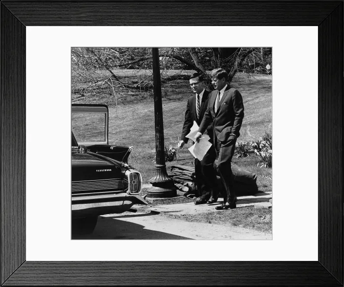 Framed Print : President Kennedy with Theodore Sorensen, his longtime close advisor and speech writer. White House, South Lawn, March 12, 1963