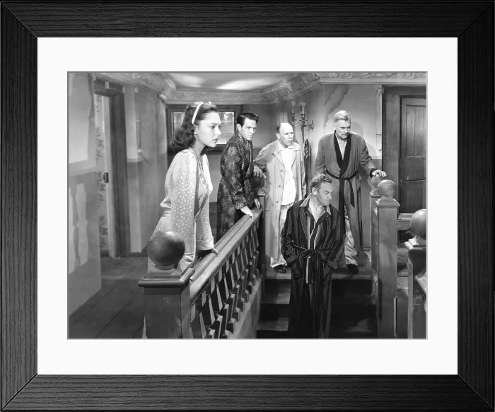 Framed Print : AND THEN THERE WERE NONE, from left: June Duprez, Louis Hayward, roland Young, Barry Fitzgerald (front), Walter Huston, 1945