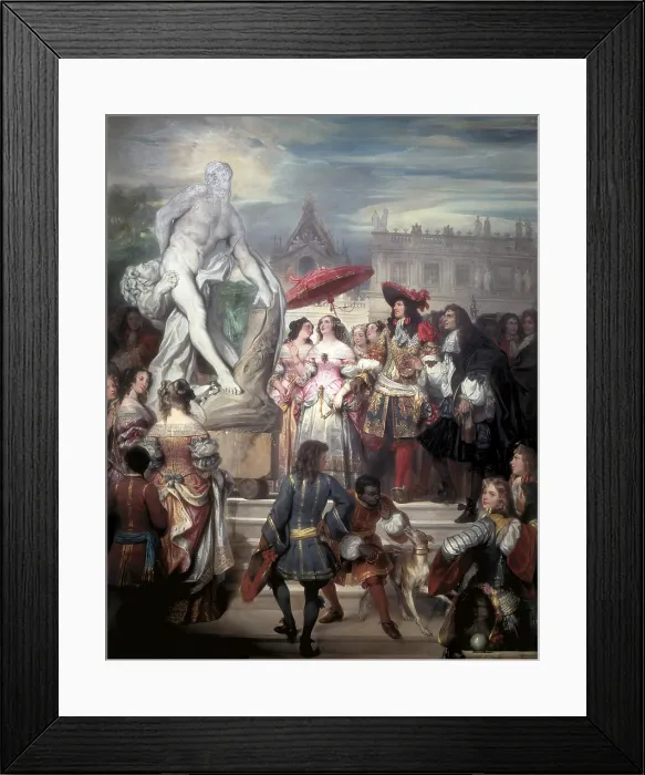 Framed Print : DEVERIA, Eugne (1805-1865). Puget presenting the Milo of Crotona to Louis XIV in the gardens of Versailles. 1832 Framed Print : DEVERIA, Eugne (1805-1865). Puget presenting the Milo of Crotona to Louis XIV in the gardens of Versailles. 1832