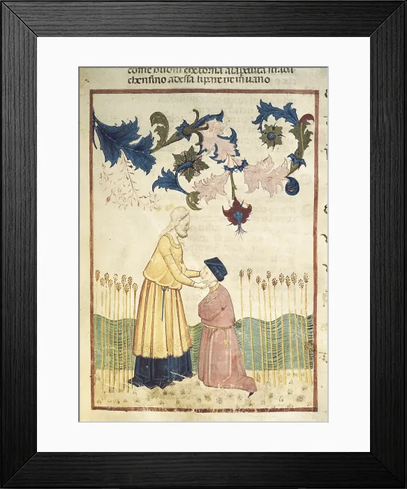 Framed Print : DANTE ALIGHIERI (1265-1321). The Divine Comedy. s.XIV. Virgil urges Dante to continue the way towards Beatrice and the Paradise. Gothic art. Miniature Painting. ITALY. Venice Framed Print : DANTE ALIGHIERI (1265-1321). The Divine Comedy. s.XIV. Virgil urges Dante to continue the way towards Beatrice and the Paradise. Gothic art. Miniature Painting. ITALY. Venice