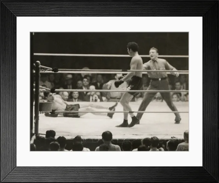 Framed Print : Max Schmeling on the floor for a count of nine in his match with Max Baer. June 8, 1933