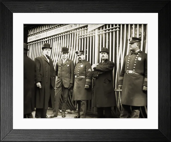 Framed Print : Police guard a failed bank from panicked depositors in New York City's Little Italy in 1908 Framed Print : Police guard a failed bank from panicked depositors in New York City's Little Italy in 1908