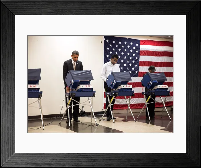 Framed Print : President Obama votes at Martin Luther King Jr. Community Center in Chicago, Illinois. He voted early on Oct. 25, 2012. (BSLOC_2015_13_143) Framed Print : President Obama votes at Martin Luther King Jr. Community Center in Chicago, Illinois. He voted early on Oct. 25, 2012. (BSLOC_2015_13_143)