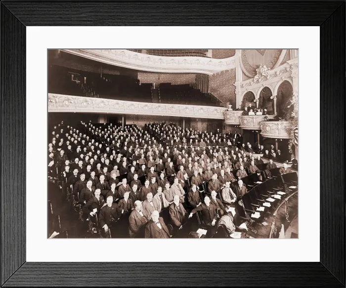 Framed Print : American Bankers pose for a group portrait in a theater during their Association Convention at Milwaukee, 1901