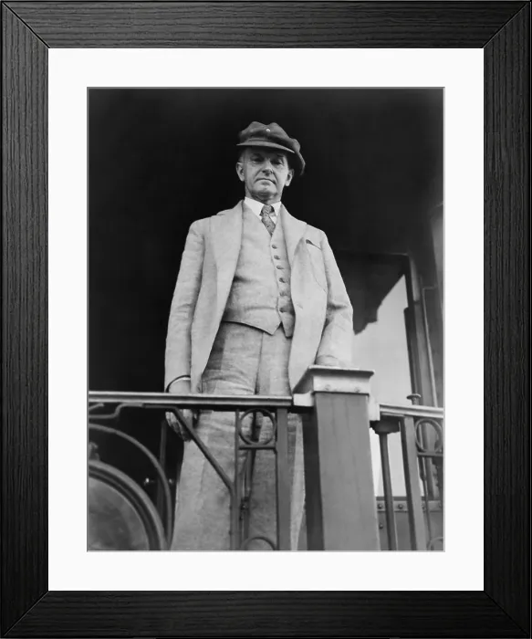 Framed Print : President Calvin Coolidge, standing at rear of train car passing through Chicago in 1928. (BSLOC_2015_15_95)