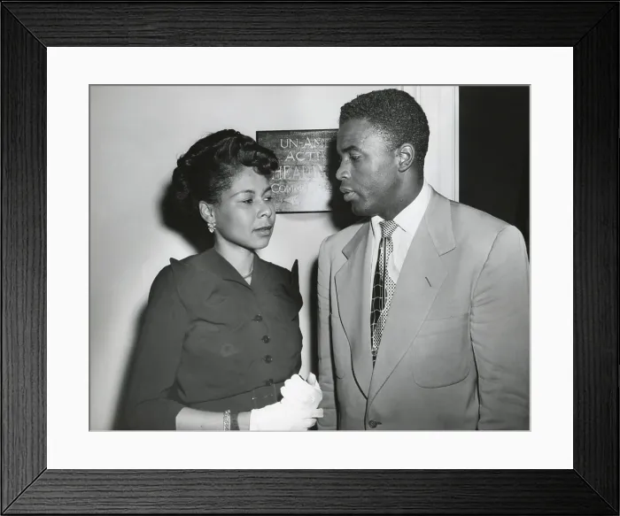 Framed Print : Jackie Robinson, Brooklyn baseball player and his wife Rachel outside the HUAC committee room. July 18, 1949