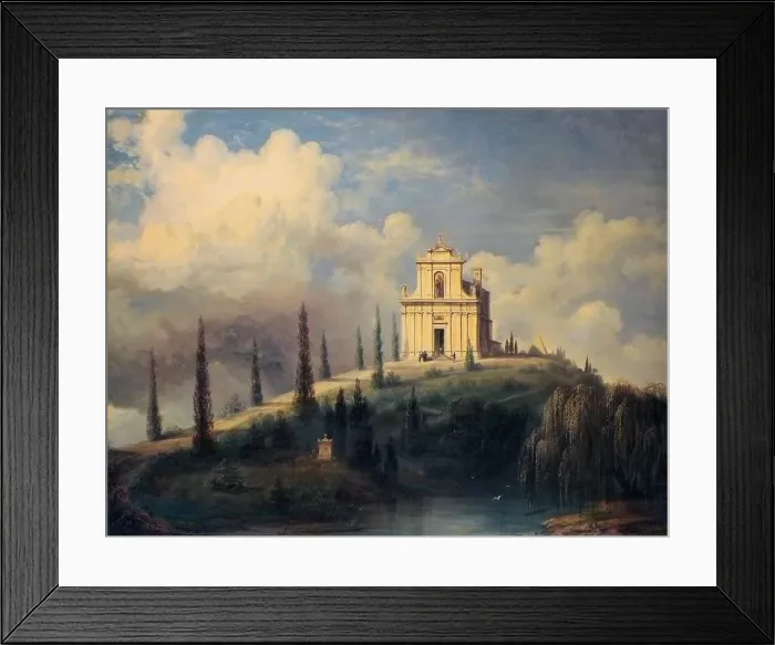 Framed Print : View of the hill with the church - Ossuary at Solferino (Veduta della collina con la chiesa - ossario a Solferino), by Carlo Bossoli, 1877, 19th Century, oil on canvas Framed Print : View of the hill with the church - Ossuary at Solferino (Veduta della collina con la chiesa - ossario a Solferino), by Carlo Bossoli, 1877, 19th Century, oil on canvas