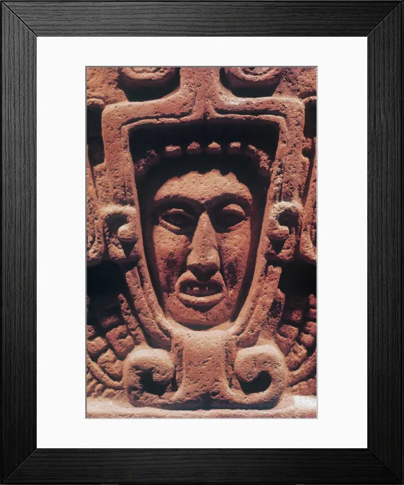 Framed Print : The God Quetzalcoatl, detail of a stele, stone - Mexico, Mexico City, National Museum of Anthropology. Detail