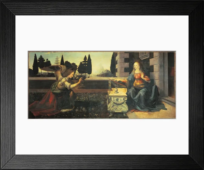 Framed Print : The Annunciation, by Leonardo da Vinci, 1475 about, 15th Century, oil and tempera on panel, cm 98 x 217 - Italy, Tuscany, Florence, Uffizi Gallery. All