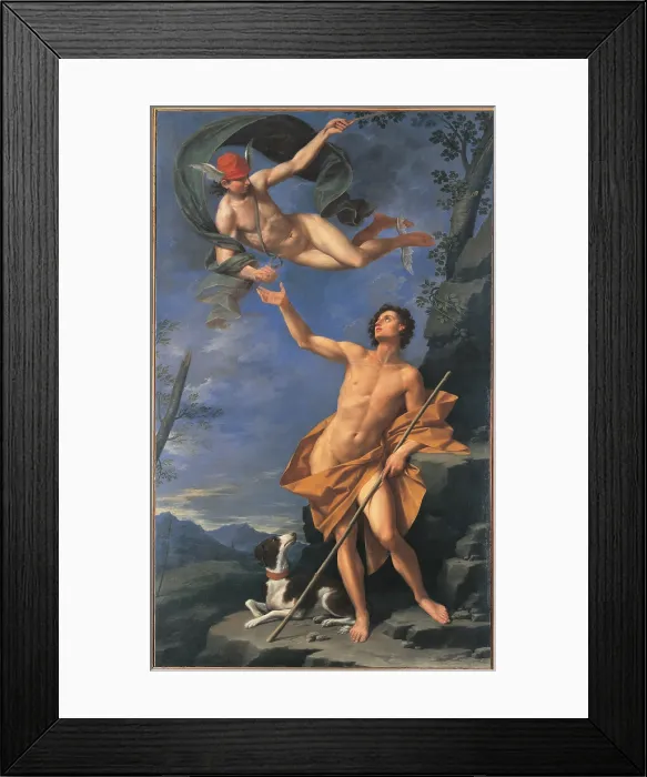 Framed Print : Mercury and Paris, by Donato Creti, 18th Century, oil on canvas, - Italy, Emilia Romagna, Bologna, Civic Museums of Ancient Art. All