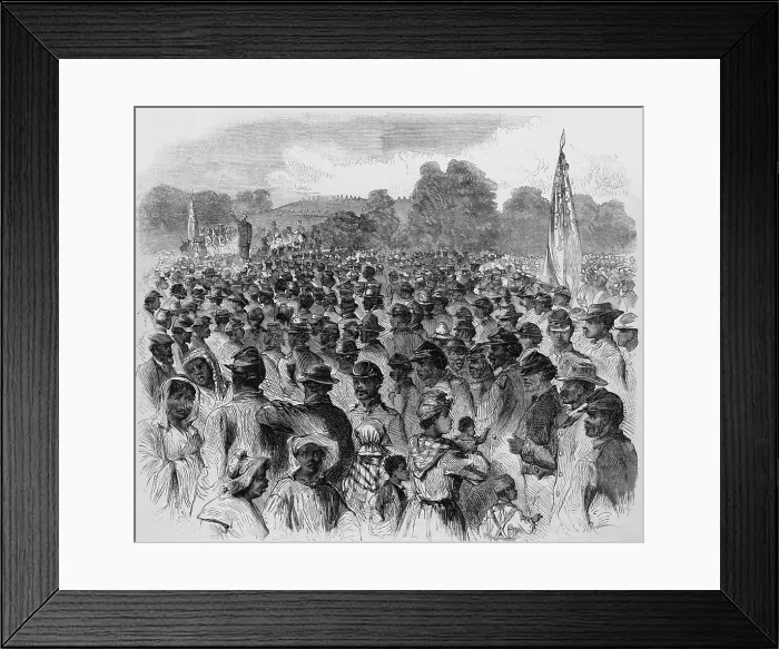 Framed Print : Lorenzo Thomas (1804-1875), Adjutant General of the Army, addressing crowd of African Americans men, women, and children