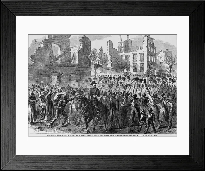 Framed Print : The first Union troops to occupy surrendered Charleston, S.C. the Fifty-fifth Massachusetts Regiment on February 21, 1865 Framed Print : The first Union troops to occupy surrendered Charleston, S.C. the Fifty-fifth Massachusetts Regiment on February 21, 1865