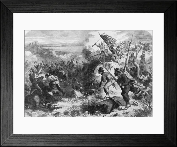 Framed Print : African American soldiers in a Civil War battle against their former masters, as imagined by artist Thomas Nast in March 1863 Framed Print : African American soldiers in a Civil War battle against their former masters, as imagined by artist Thomas Nast in March 1863