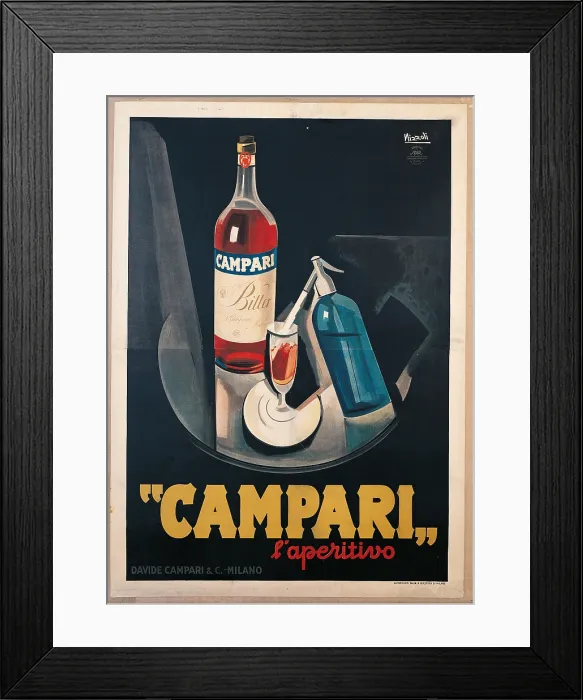 Framed Print : Poster Advertising Campari laperitivo, by Marcello Nizzoli, 1926, 20th Century, print, cm 200 x 140 - Private Collection. All Framed Print : Poster Advertising Campari laperitivo, by Marcello Nizzoli, 1926, 20th Century, print, cm 200 x 140 - Private Collection. All