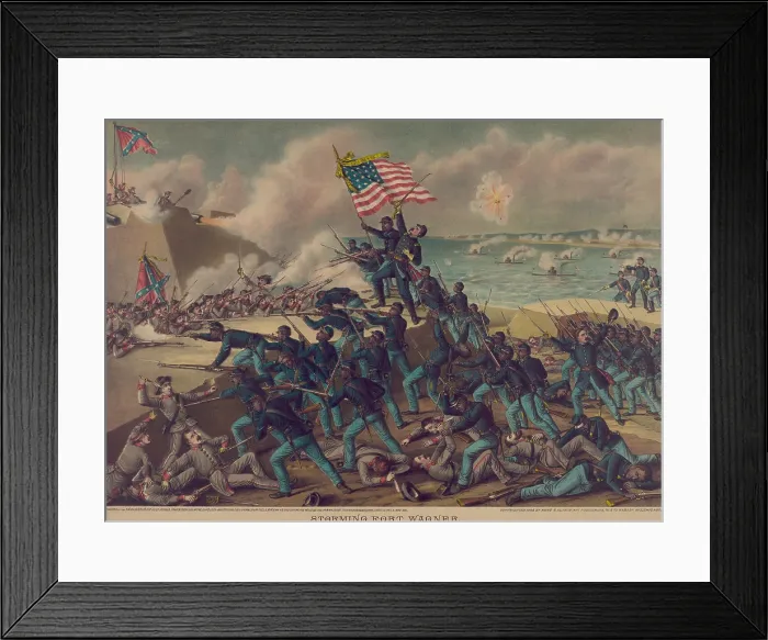 Framed Print : 54th Massachusetts Volunteer Infantry, an African American infantry in the Union Army, assaulting Fort Wagner on July 18, 1863