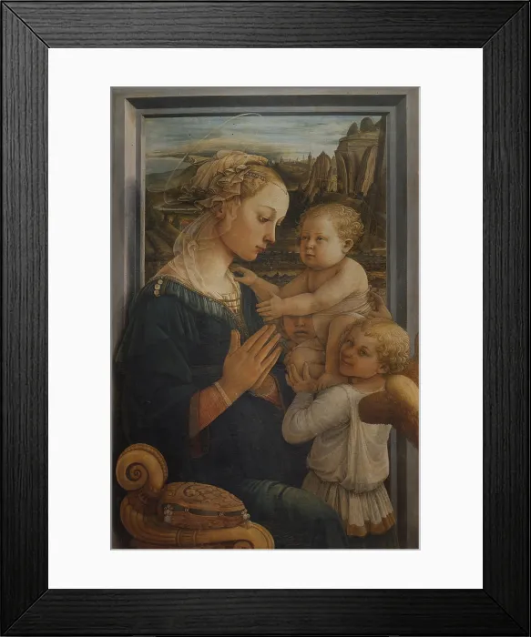 Framed Print : Madonna with Child and Two Angels, by Lippi Filippo, 15th Century, 1452 -1465 about, panel, cm 95 x 62 - Italy, Tuscany, Florence, Uffizi Gallery