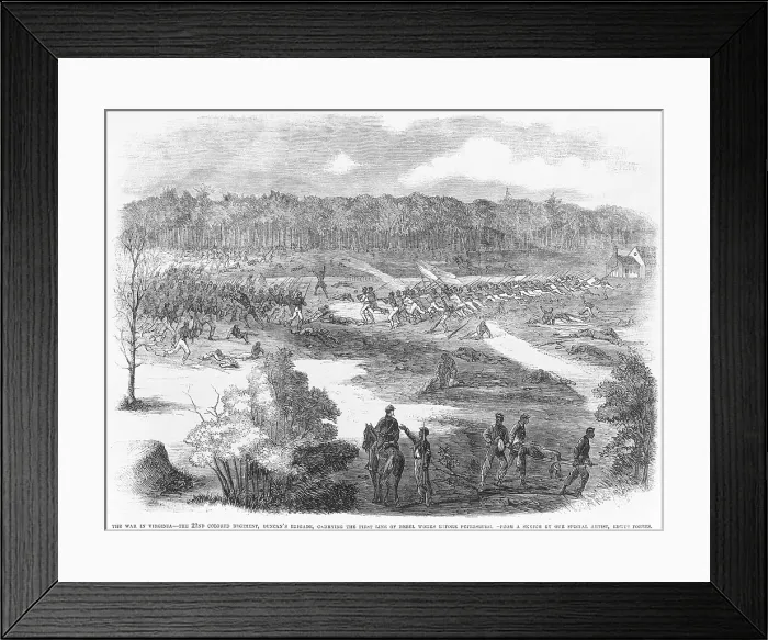 Framed Print : The 22nd Colored Regiment, Duncan's brigade, fighting the first line of Rebel works before Petersburg in July 1864 Framed Print : The 22nd Colored Regiment, Duncan's brigade, fighting the first line of Rebel works before Petersburg in July 1864