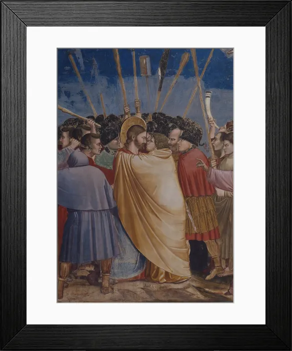 Framed Print : Stories of the Passion The Kiss of Judas, by Giotto, 14th Century, 1303 -1306 about, fresco, cm 200 x 185 - Italy, Veneto, Padua, Scrovegni Chapel Framed Print : Stories of the Passion The Kiss of Judas, by Giotto, 14th Century, 1303 -1306 about, fresco, cm 200 x 185 - Italy, Veneto, Padua, Scrovegni Chapel