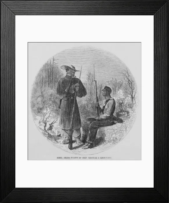 Framed Print : Fully armed Confederate African American pickets as seen through a Union officer's field-glass, while on outpost duty at Fredericksburg