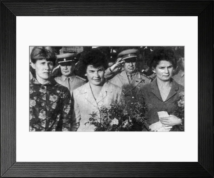 Framed Print : Russian woman cosmonauts before the Vostok 6 space flight. L-R: Valentina Ponomareva, Irina Solovyeva, and prime crewmember, Valentina Tereshkova Framed Print : Russian woman cosmonauts before the Vostok 6 space flight. L-R: Valentina Ponomareva, Irina Solovyeva, and prime crewmember, Valentina Tereshkova