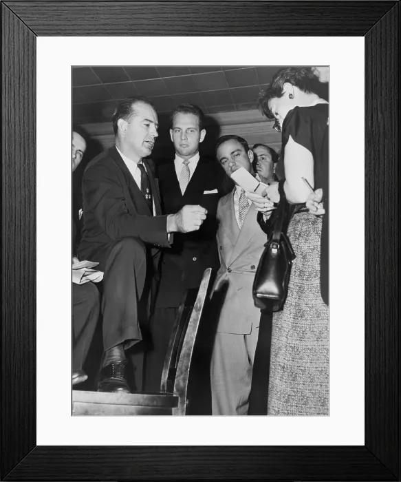 Framed Print : David Schine, between colleague Roy Cohn (right) and their boss Senator Joseph McCarthy in 1953
