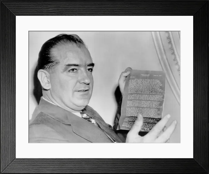 Framed Print : McCarthy with a letter from former war secretary Harry Woodring, stating George Marshall would sell out his own grandmother for personal advantage