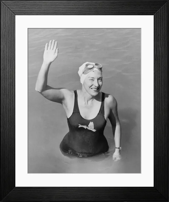 Framed Print : Florence Chadwick, after her fourth swim of the English Channel. 1955. She was the first woman to swim the English Channel in both directions. - (BSLOC_2014_17_187) Framed Print : Florence Chadwick, after her fourth swim of the English Channel. 1955. She was the first woman to swim the English Channel in both directions. - (BSLOC_2014_17_187)