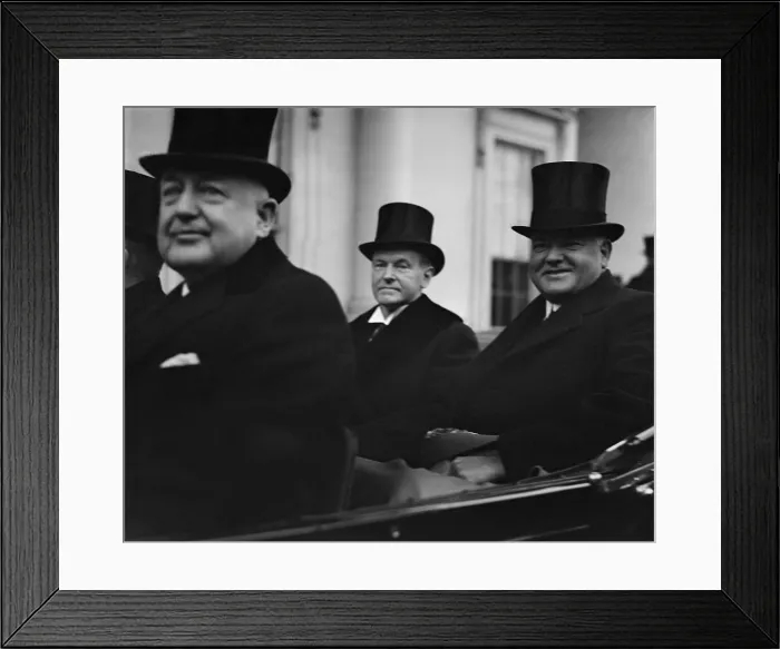 Framed Print : President Calvin Coolidge and President-elect Herbert Hoover on Inauguration Day, March 4, 1929. Hoover defeated New York Democrat Alfred Smith with 58% of the popular vote Framed Print : President Calvin Coolidge and President-elect Herbert Hoover on Inauguration Day, March 4, 1929. Hoover defeated New York Democrat Alfred Smith with 58% of the popular vote