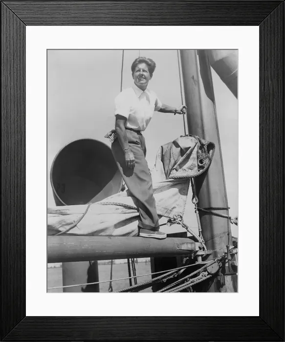 Framed Print : Joe Carstairs on the rigging of her yacht Sonia 2 in 1944. Marion Barbara Joe Carstairs was openly lesbian, wore men's clothes, tattooed her arms, and raced boats Framed Print : Joe Carstairs on the rigging of her yacht Sonia 2 in 1944. Marion Barbara Joe Carstairs was openly lesbian, wore men's clothes, tattooed her arms, and raced boats