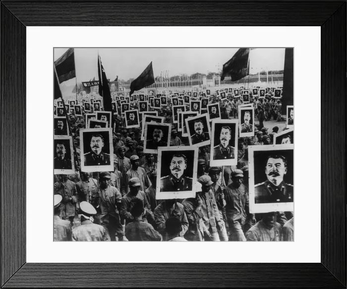 Framed Print : Joseph Stalin celebrated in Red China. Chinese demonstrators with portrait posters of Stalin on the first anniversary of the founding of the Chinese People's Republic, 1951 Framed Print : Joseph Stalin celebrated in Red China. Chinese demonstrators with portrait posters of Stalin on the first anniversary of the founding of the Chinese People's Republic, 1951