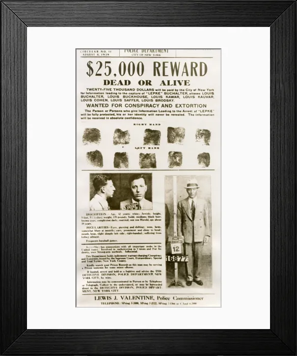 Framed Print : Wanted poster with mugshots Louis Lepke Buchalter, Jewish American gangster. Aug. 9, 1949. - (BSLOC_2014_17_190)
