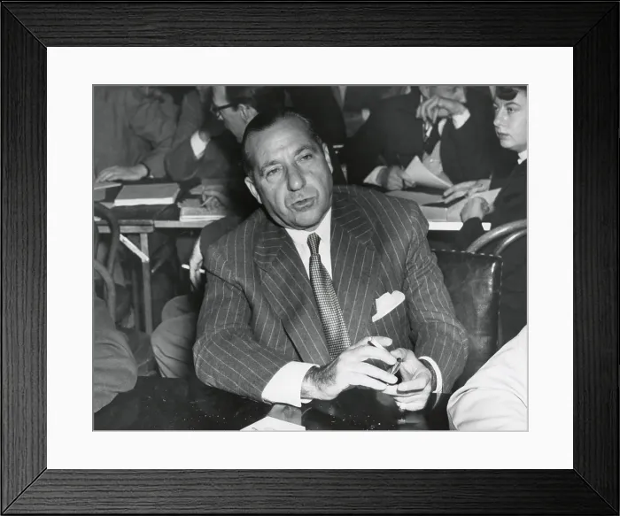 Framed Print : Frank Costello testifying before a Senate Interstate and Foreign Commerce subcommittee investigating gambling. April 27, 1950 Framed Print : Frank Costello testifying before a Senate Interstate and Foreign Commerce subcommittee investigating gambling. April 27, 1950