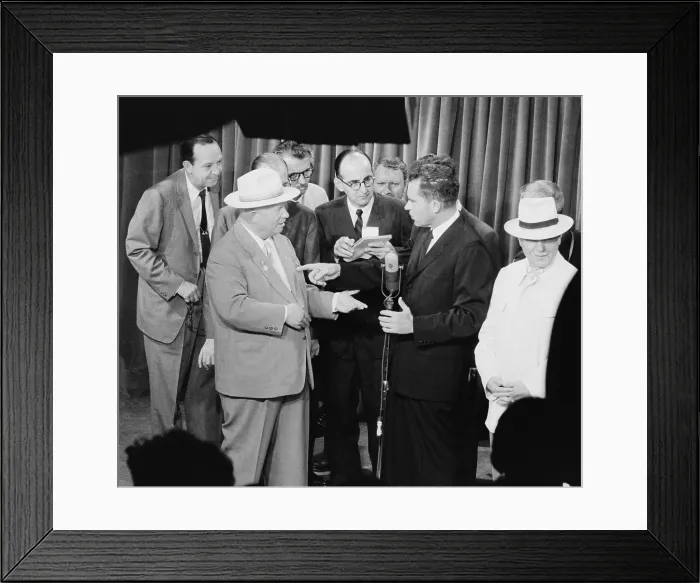 Framed Print : Soviet Premier Khrushchev and Vice President Richard Nixon debate in Moscow