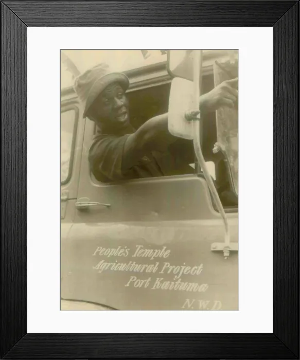 Framed Print : African American worker in a truck at the People's Temple Agricultural Project. Jonestown, Guyana. Nov. 1978 Framed Print : African American worker in a truck at the People's Temple Agricultural Project. Jonestown, Guyana. Nov. 1978
