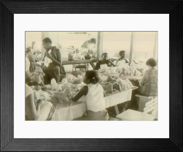 Framed Print : Woman making stuffed animals at the People's Temple Agricultural Project. Jonestown, Guyana. Nov. 1978 Framed Print : Woman making stuffed animals at the People's Temple Agricultural Project. Jonestown, Guyana. Nov. 1978