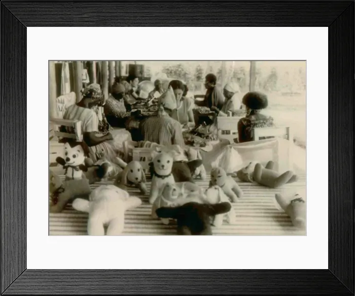 Framed Print : Women residents making stuffed animals. People's Temple Agricultural Project. Jonestown, Guyana. Nov. 1978