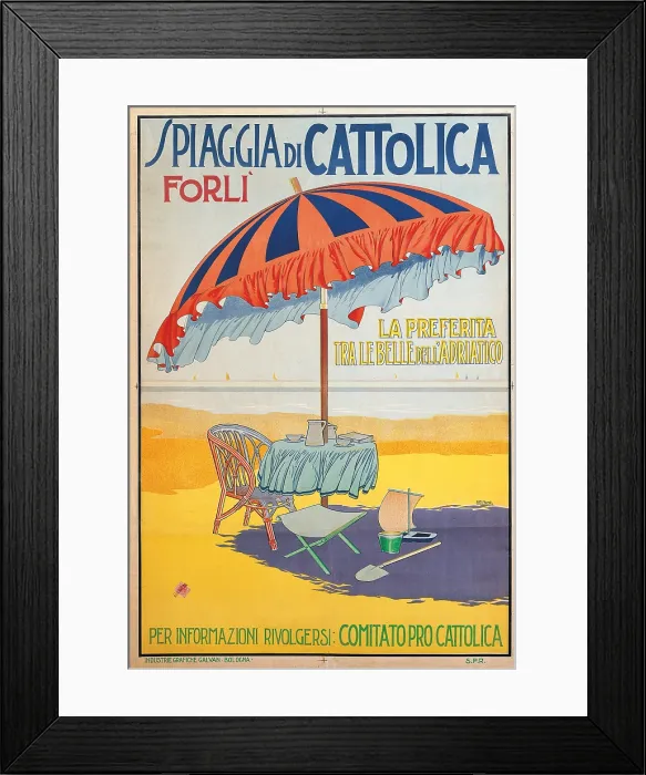 Framed Print : Advertising poster for Spiaggia di Cattolica. Forl, by Unknown Artist, 20th Century, print, - private collection Framed Print : Advertising poster for Spiaggia di Cattolica. Forl, by Unknown Artist, 20th Century, print, - private collection
