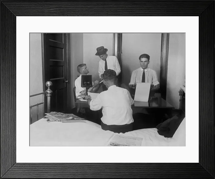 Framed Print : Newsmen in a Press Room at the Willard Hotel after the death of President Warren Harding. The landmark Washington, D.C Framed Print : Newsmen in a Press Room at the Willard Hotel after the death of President Warren Harding. The landmark Washington, D.C