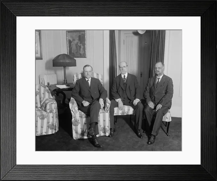 Framed Print : President Calvin Coolidge meeting with Charles Evans Hughes and Charles Curtis, August 3, 1923 Framed Print : President Calvin Coolidge meeting with Charles Evans Hughes and Charles Curtis, August 3, 1923