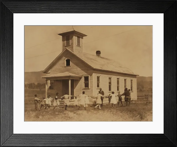 Framed Print : African American children and teenagers exercising outside a rural one room school. Pleasant Green School was near Marlinton, West Virginia. Oct. 1921. Photo by Lewis Hine