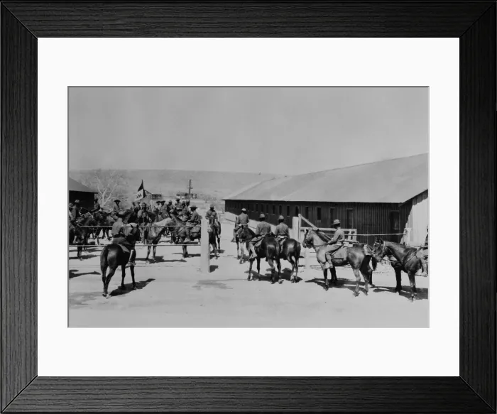 Framed Print : African American Buffalo Soldiers at Fort Huachuca, Cavalry Stables, Sierra Vista, Arizona. 1928. (BSLOC_2015_16_132)