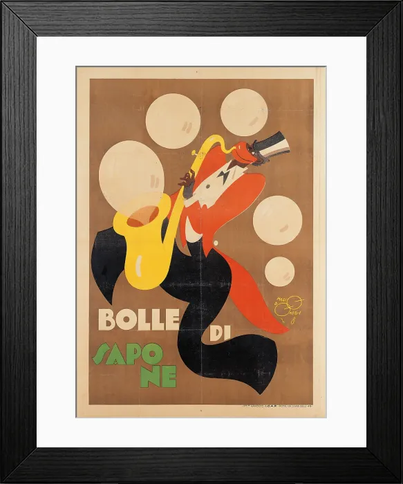 Framed Print : Soap bubbles, by Mario Pompei, Unknown, print, - private collection. Advertising poster soap bubbles saxophone black red brown Framed Print : Soap bubbles, by Mario Pompei, Unknown, print, - private collection. Advertising poster soap bubbles saxophone black red brown
